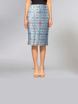 First Resort by Ramola Bachchan - Women Blue Geometric Pleated Skirt