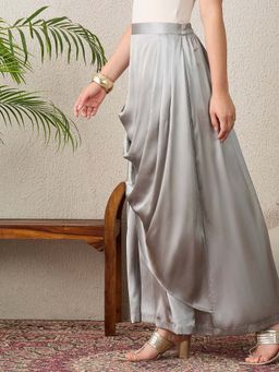 First Resort by Ramola Bachchan - Women Grey Pleated Long Skirt
