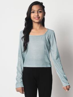 Studio Rasa - Girls Blue Silk Blend Square Neck Top