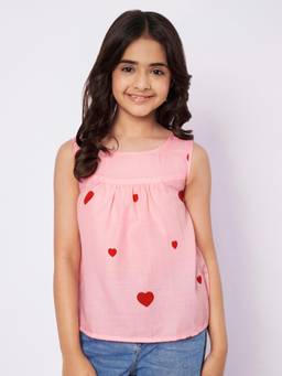 Studio Rasa - Girls Pink Cotton Round Neck Top