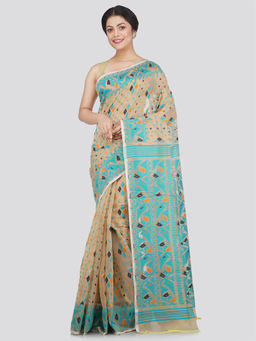 PinkLoom - Womens Soft Cotton Jamdani Saree without Blouse -Beige
