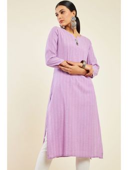 Soch - Women Lavender Cotton Stripes Kurta