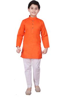 Pro Ethic Style Developer - Orange Printed Cotton Kurta Pajama Set