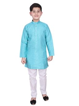 Pro Ethic Style Developer - Blue Ethnic Wear Silk Printed Kurta Pyjama Set