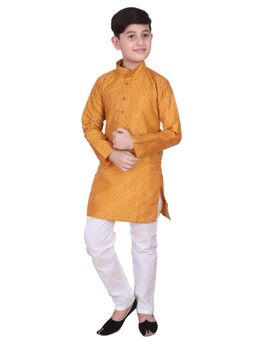 Pro Ethic Style Developer - Mustard Ethnic Wear Silk Printed Kurta Pyjama Set