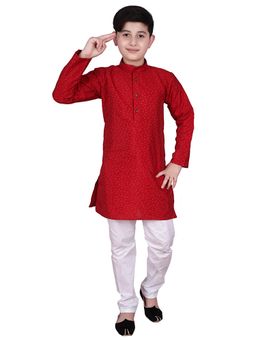Pro Ethic Style Developer - Red Ethnic Wear Silk Printed Kurta Pyjama Set