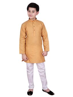 Pro Ethic Style Developer - Beige Ethnic Wear Cotton Self Design Kurta Pyjama Set