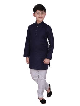 Pro Ethic Style Developer - Navy Blue Ethnic Wear Cotton Self Design Kurta Pyjama Set
