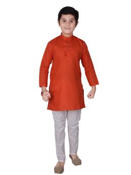 Pro Ethic Style Developer - Orange Ethnic Wear Cotton Self Design Kurta Pyjama Set
