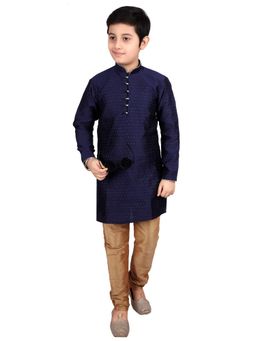 Pro Ethic Style Developer - Navy Blue Ethnic Wear Silk Embellished Kurta and Pyjama Set
