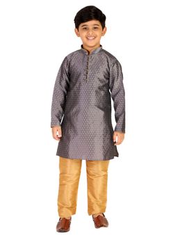 Pro Ethic Style Developer - Grey Ethnic Wear Silk Embellished Kurta and Pyjama Set