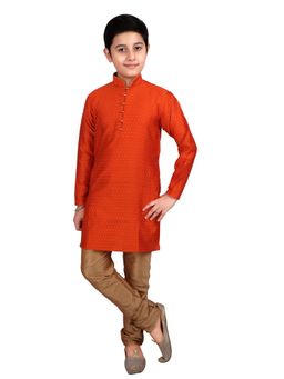 Pro Ethic Style Developer - Orange Ethnic Wear Silk Embellished Kurta and Pyjama Set