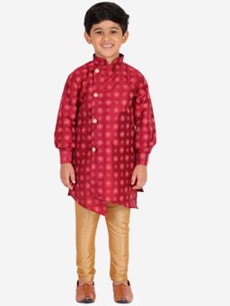 Pro Ethic Style Developer - Red Jacquard Floral Printed Sequins Kurta Pajama Set