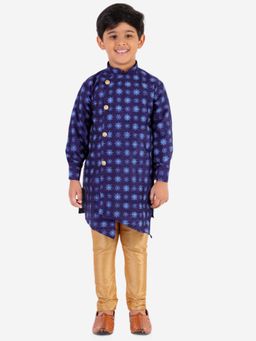 Pro Ethic Style Developer - Navy Blue Jacquard Floral Printed Sequins Kurta Pajama Set