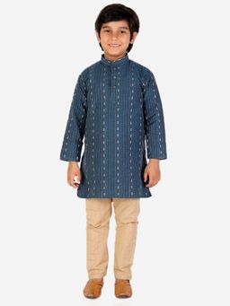 Pro Ethic Style Developer - Blue Cotton Kurta and Contrast Pajama Set