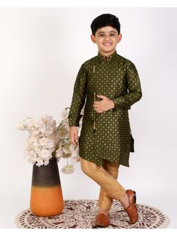 Pro Ethic Style Developer - Green Silk Printed Style Kurta Pajama Set