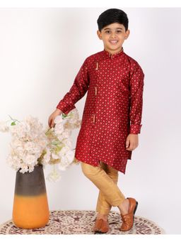 Pro Ethic Style Developer - Maroon Silk Printed Style Kurta Pajama Set