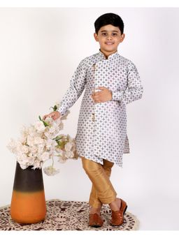Pro Ethic Style Developer - White Silk Printed Style Kurta Pajama Set