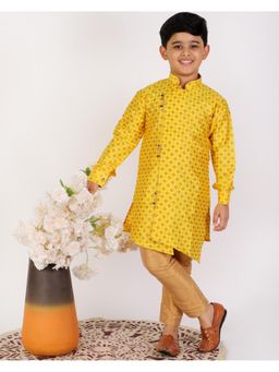 Pro Ethic Style Developer - Yellow Silk Printed Style Kurta Pajama Set