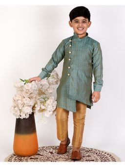 Pro Ethic Style Developer - Dark Green Silk Printed Style Lining Kurta Pajama Set