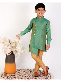 Pro Ethic Style Developer - Green Silk Printed Style Lining Kurta Pajama Set