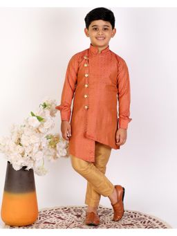 Pro Ethic Style Developer - Rust Silk Printed Style Lining Kurta Pajama Set