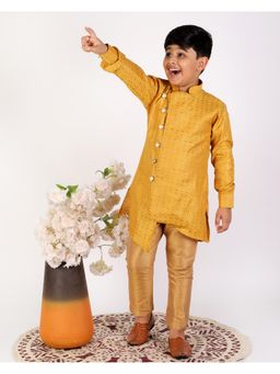Pro Ethic Style Developer - Yellow Silk Printed Style Lining Kurta Pajama Set