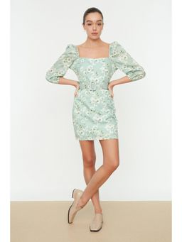 Trendyol - Womens Skinny Green Mini Dresses With Belt