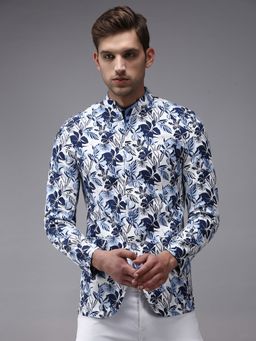 SHOWOFF - Men Mandarin Collar White Printed Blazer