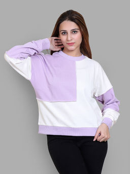 Club York - Women's Lavender Full Sleeve Colorblocked Round Neck Sweatshirt