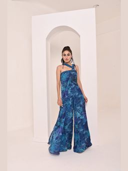 Bani Khurana - Blue Floral Printed Jumpsuit