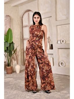Bani Khurana - Navira Brown Printed Jumpsuit with Cape