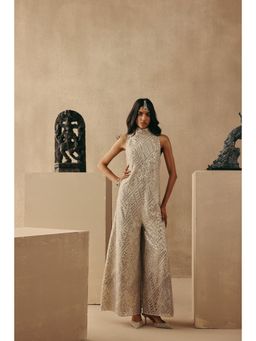 Twenty Nine - Beige Pure Cotton Mirrorwork Jumpsuit