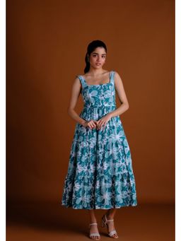 BUDUN - Harper Green Floral Printed Tiered Midi Dress