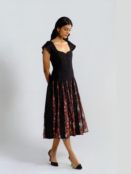 BUDUN - Maeve Black Printed Panelled Midi Dress