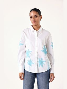 Muvazo - White Organic Cotton Printed Collar Neck Shirt
