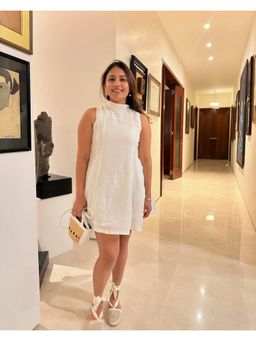 BUDUN - Sanaya White Jute Linen Mini Panelled Dress