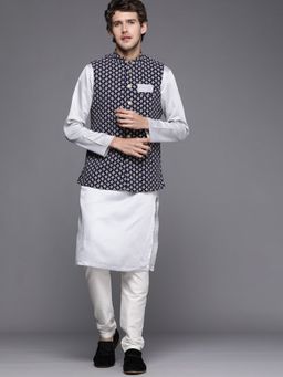 Manyavar - Grey Kurta Pyjama with Nehru Jacket (Set of 3)
