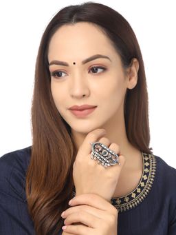 Yellow Chimes - Oxidised Silver-Plated and Silver-Coloured Adjustable Finger Ring