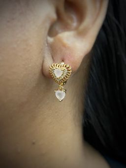 Digital Dress Room - Gold-Plated Cz Baby Pink Stone Heart Ad Earrings for Women