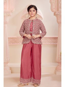 Lagorii - Maroon Embroidered Jacket Palazzo Set