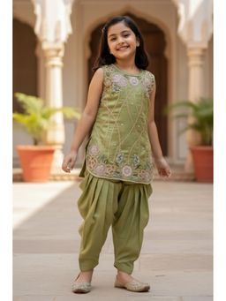 Lagorii - Olive Green Embroidered Patiala Suit