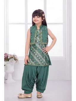 Lagorii - Green Printed Kurta and Salwar with Embroidered Jacket