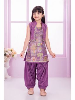 Lagorii - Purple Printed Kurta with Salwar and Embroidered Jacket