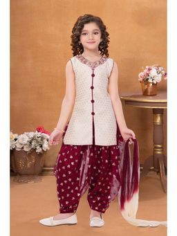 Lagorii - Cream and Maroon Embroidered Kurti and Salwar with Dupatta