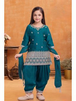 Lagorii - Teal Embroidered Kurti and Salwar with Dupatta