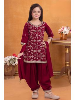Lagorii - Maroon Embroidered Kurti and Salwar with Dupatta