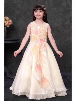 Lagorii - Ivory Floral Sequin Party Wear Gown with Layered Flare