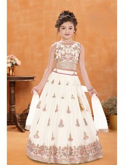 Lagorii - Cream Thread Embroidered Lehenga and Choli with Dupatta