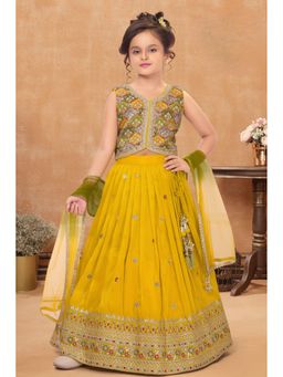 Lagorii - Mustard Yellow Embroidered Lehenga and Choli with Dupatta
